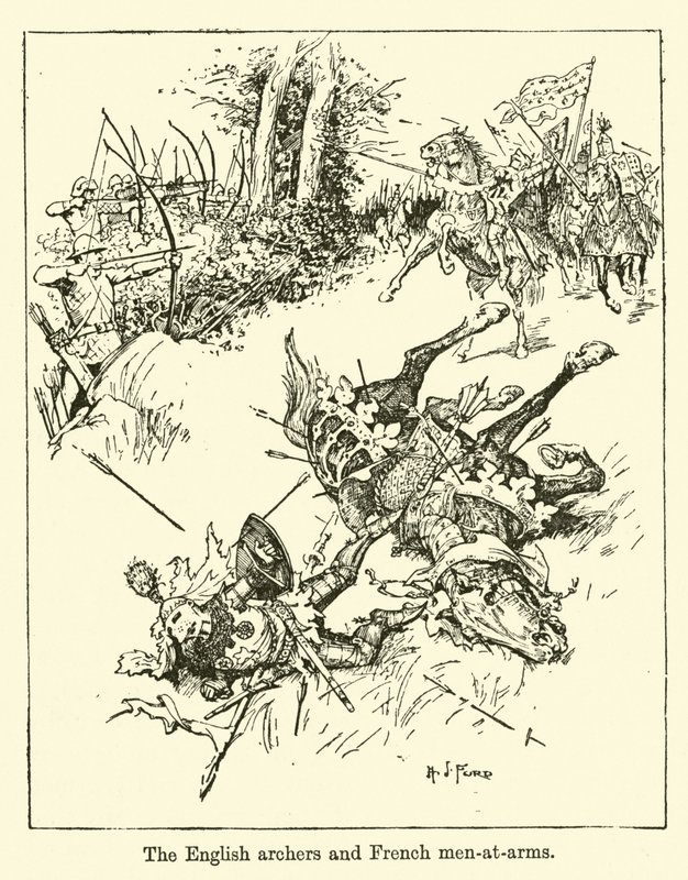 Angielscy łucznicy i francuscy zbrojni autorstwa Henry Justice Ford