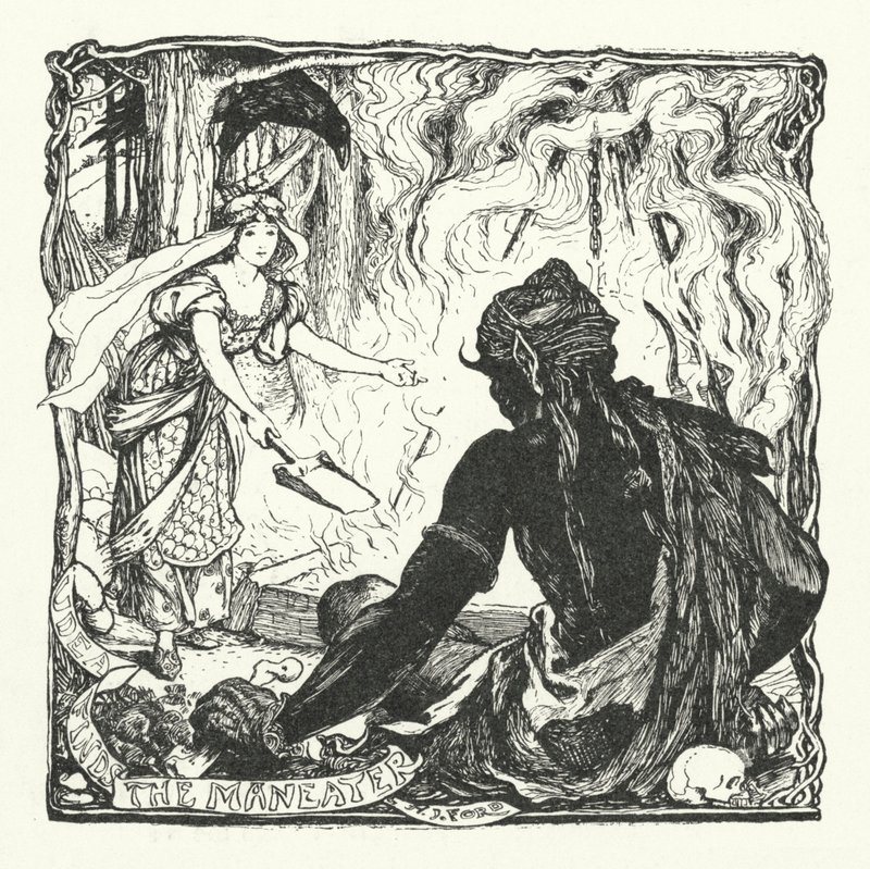 Udea odnajduje ludożercę (rycina) autorstwa Henry Justice Ford