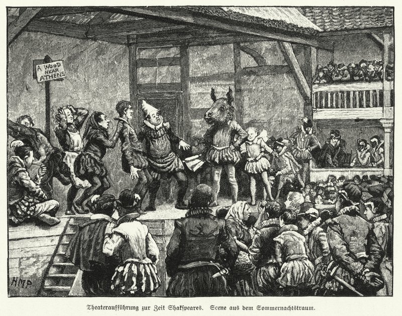 Przedstawienie sztuki Williama Szekspira Sen nocy letniej za życia dramaturga (litografia) autorstwa Henry Marriott (after) Paget