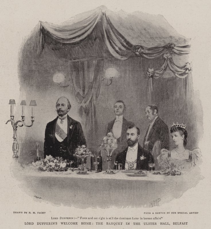 Witaj w domu Lorda Dufferina, bankiet w Ulster Hall, Belfast autorstwa Henry Marriott Paget