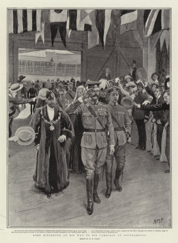 Lord Kitchener w drodze do swojego powozu w Southampton autorstwa Henry Marriott Paget