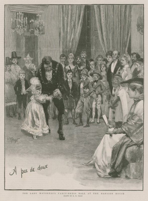 Bal przebierańców Lady Mayoress w rezydencji (grawerunek) autorstwa Henry Marriott Paget