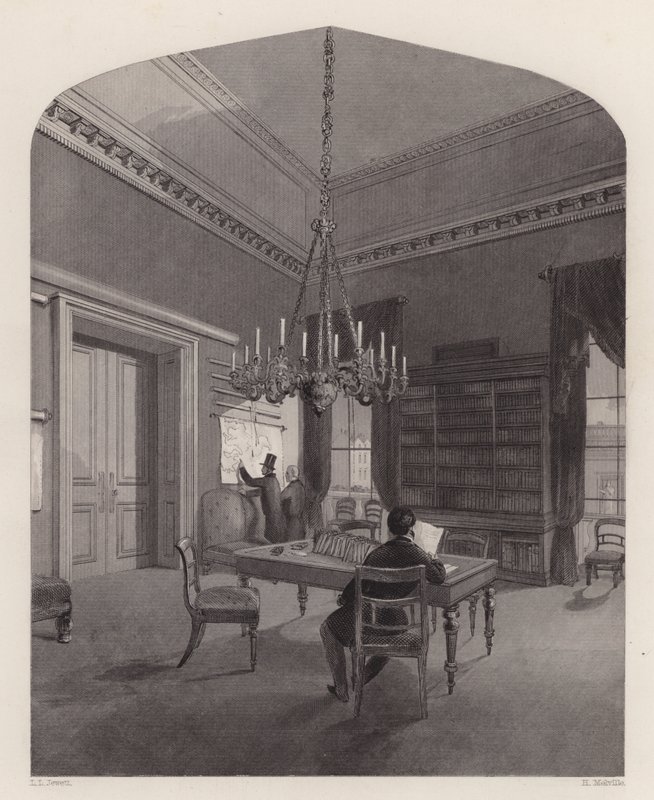 Map Room United Service Club, Westminster, Londyn (grawerowanie) autorstwa Henry Melville