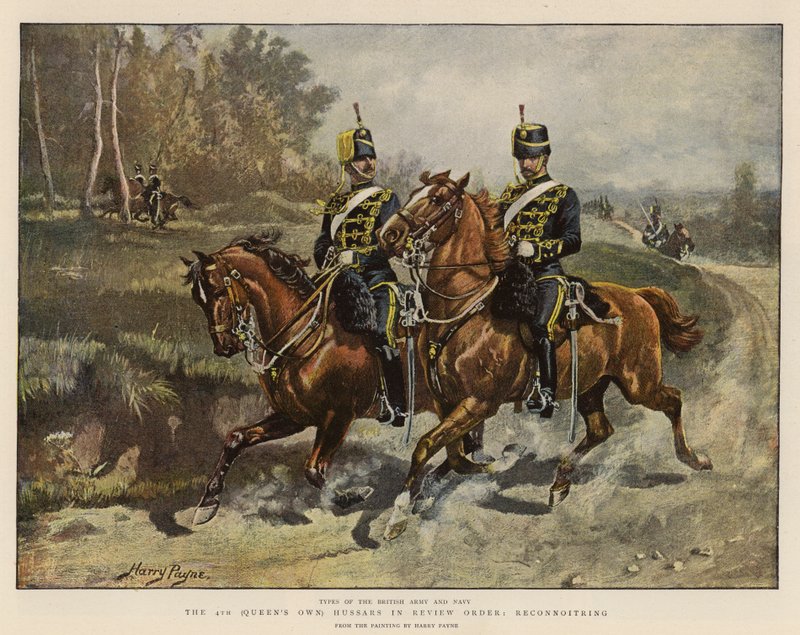 Czwarty huzar (własny królowej) w kolejności przeglądu, rekonesans autorstwa Henry Payne
