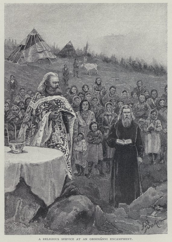 Nabożeństwo religijne w obozie Orozhanni (lito) autorstwa Henry Sandham