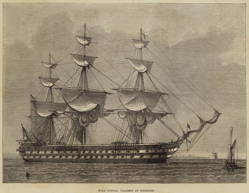 HMS Duncan, okręt flagowy w Sheerness autorstwa Henry Spernon Tozer