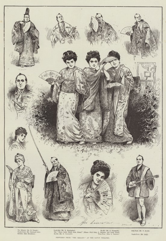 Szkice z „Mikado” w Teatrze Savoy (grafika) autorstwa Henry Stephen (b.1861 fl.1880 1925) Ludlow