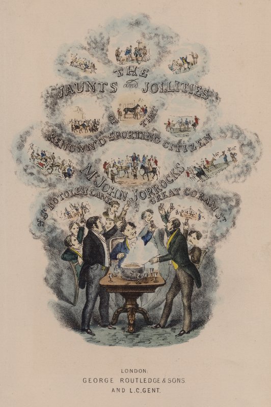 Ilustracja na stronie tytułowej Jaunts and Jollities Jorrocksa (kolor lito) autorstwa Henry Thomas (after) Alken