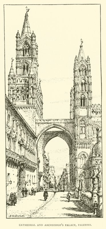 Katedra i Pałac Arcybiskupi, Palermo (rycina) autorstwa Henry William Brewer