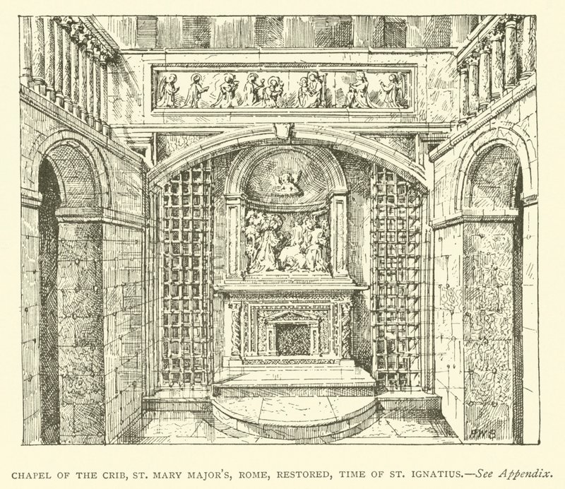 Kaplica szopki św. Marii Major, Rzym, odrestaurowana, czasy św. Ignacego (rycina) autorstwa Henry William Brewer