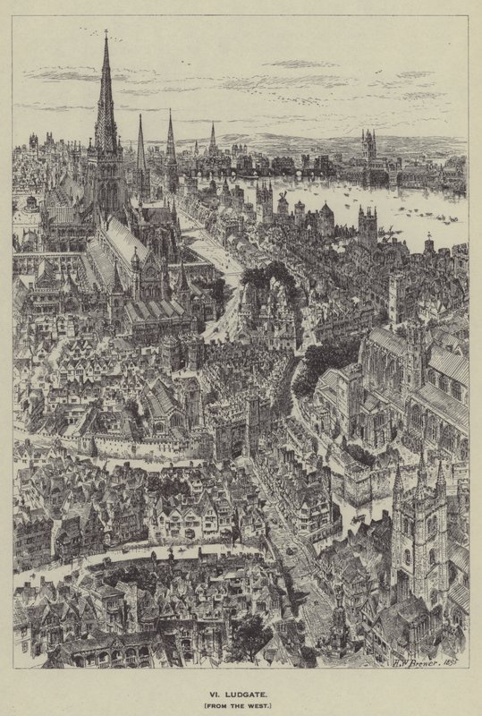 Ludgate, z Zachodu autorstwa Henry William Brewer