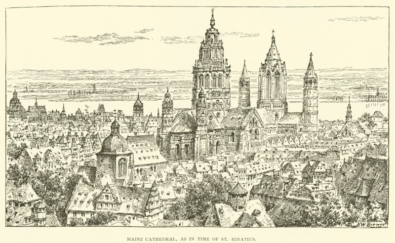 Katedra w Moguncji, jak za czasów św. Ignacego (rycina) autorstwa Henry William Brewer