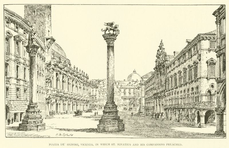 Piazza dei Signori, Vicenza, na którym głosił św. Ignacy i jego towarzysze (rycina) autorstwa Henry William Brewer