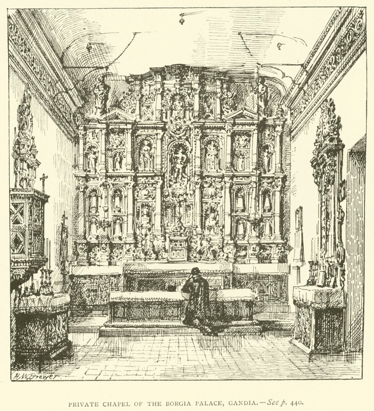 Prywatna kaplica pałacu Borgia, Gandia (rycina) autorstwa Henry William Brewer