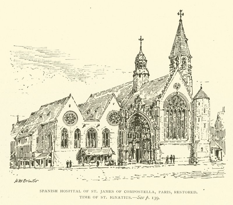 Szpital Hiszpański św. Jakuba z Compostelli, Paryż, odrestaurowany, czasy św. Ignacego (rycina) autorstwa Henry William Brewer