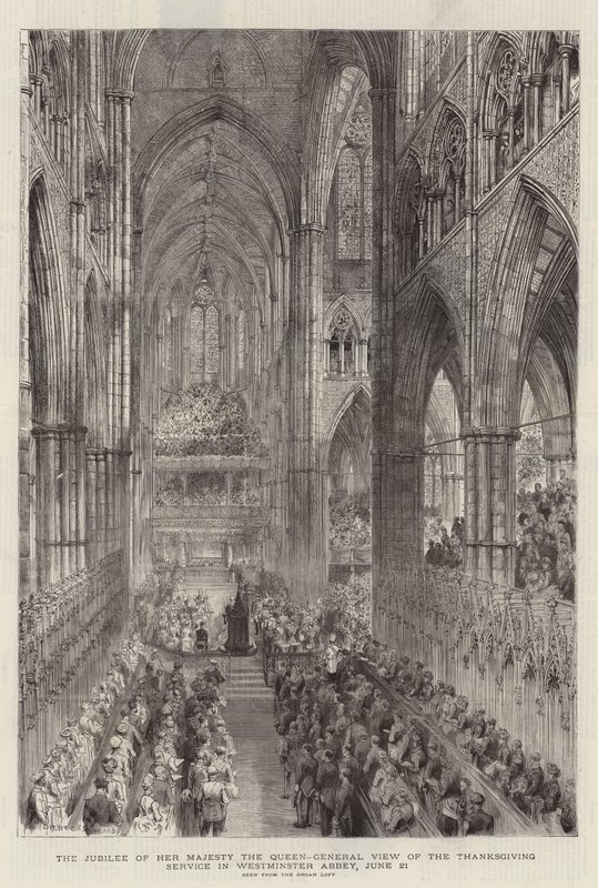 Jubileusz Jej Królewskiej Mości, Widok ogólny nabożeństwa dziękczynnego w Opactwie Westminsterskim, 21 czerwca autorstwa Henry William Brewer
