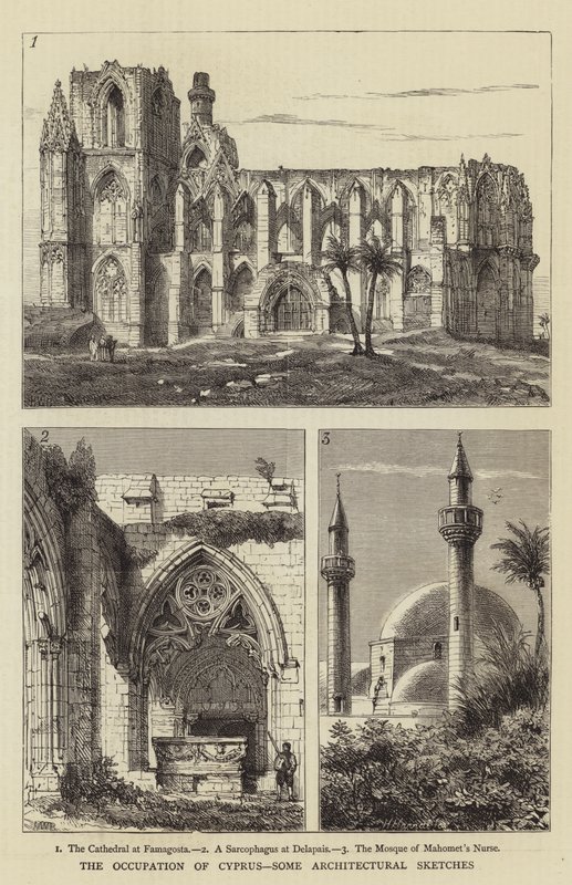 Okupacja Cypru, kilka szkiców architektonicznych autorstwa Henry William Brewer