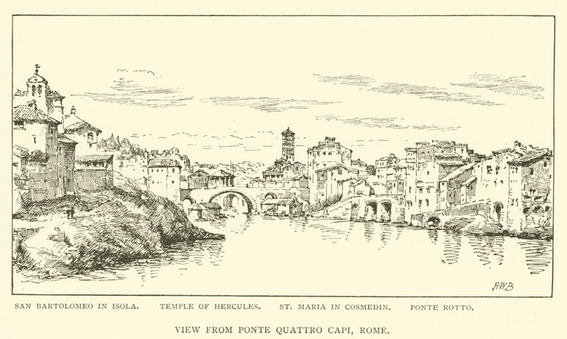 Widok z Ponte Quattro Capi, Rzym (rycina) autorstwa Henry William Brewer