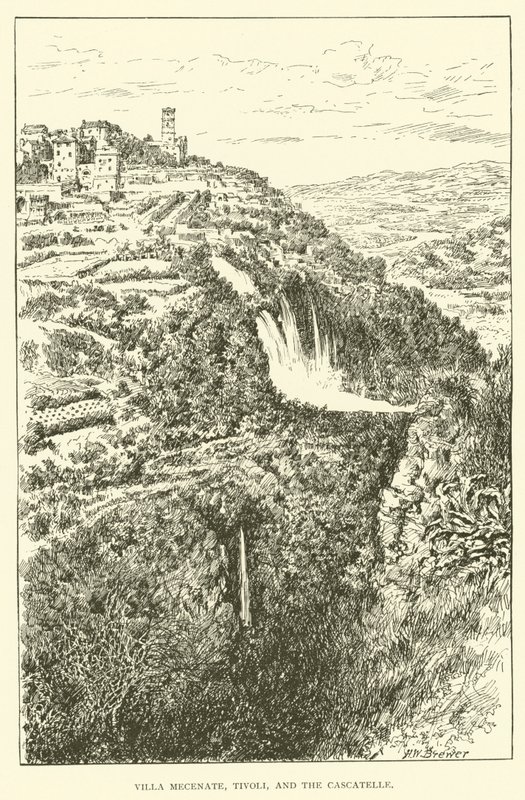 Villa Mecenate, Tivoli i Cascatelle (grafika) autorstwa Henry William Brewer