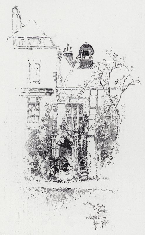 Spojrzenie z ogrodu, Staple Inn (grafika) autorstwa Herbert (after) Railton
