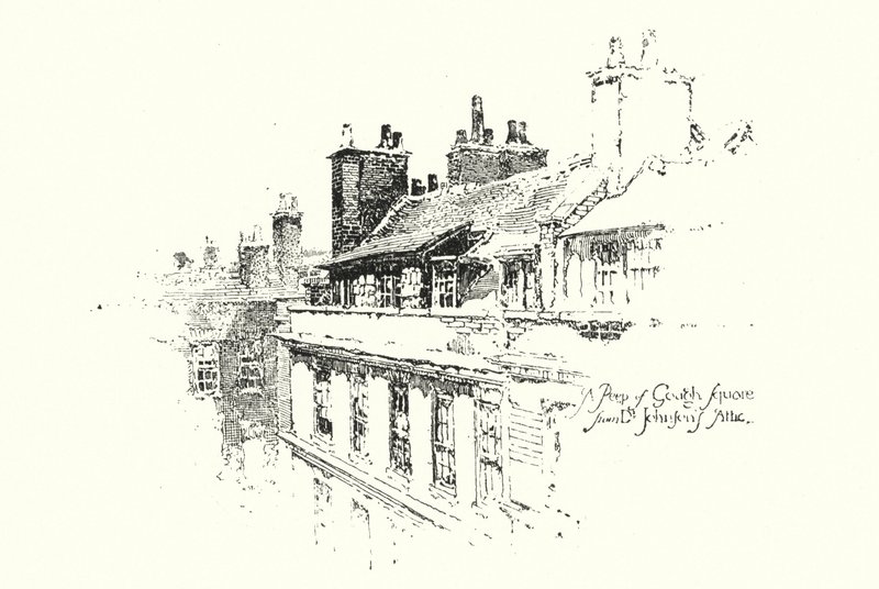 Peep of Gough Square, Londyn, ze strychu dr Johnsona (lito) autorstwa Herbert (after) Railton