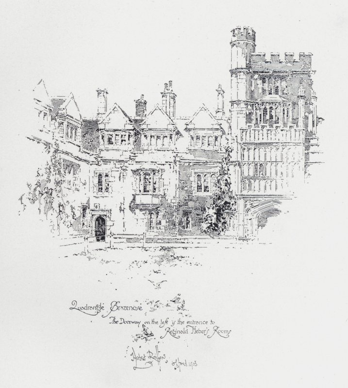 Brasenose College, Oxford, ukazujący wejście do pokoi angielskiego duchownego i pisarza Reginalda Hebera (litografia) autorstwa Herbert (after) Railton