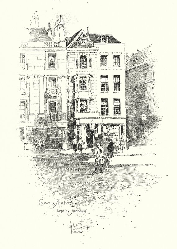Crown and Anchor, prowadzony przez Thomasa Simkina, The Strand, Londyn (lito) autorstwa Herbert (after) Railton