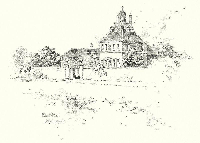 Elral Hall, niedaleko Lichfield (lito) autorstwa Herbert (after) Railton