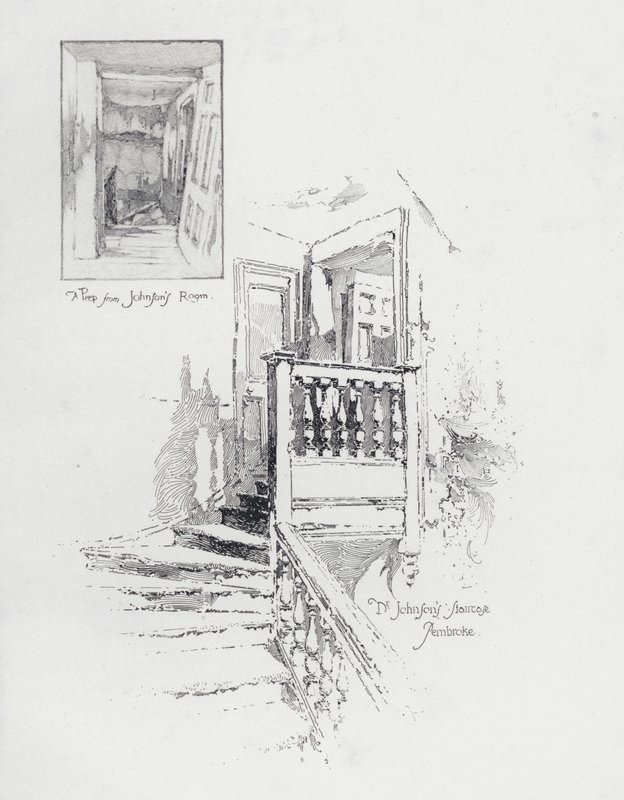 Pokój i klatka schodowa angielskiego pisarza Samuela Johnsona, Pembroke College, Oxford (lito) autorstwa Herbert (after) Railton