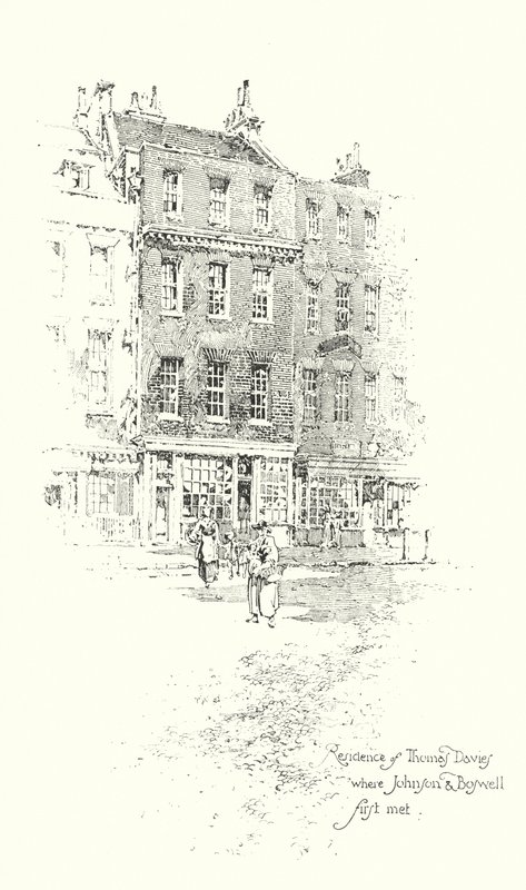 Rezydencja Thomasa Daviesa w Londynie, gdzie po raz pierwszy spotkali się dr Johnson i James Boswell (lito) autorstwa Herbert (after) Railton