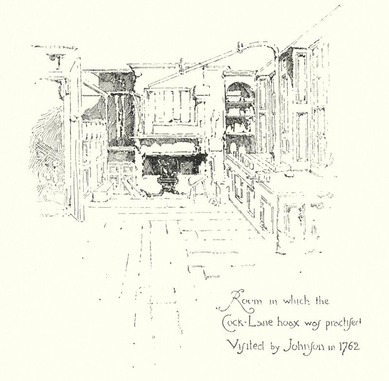Pokój, w którym praktykowano mistyfikacje ducha Cock-Lane, odwiedzony przez dr Johna w 1762 r. (lito) autorstwa Herbert (after) Railton