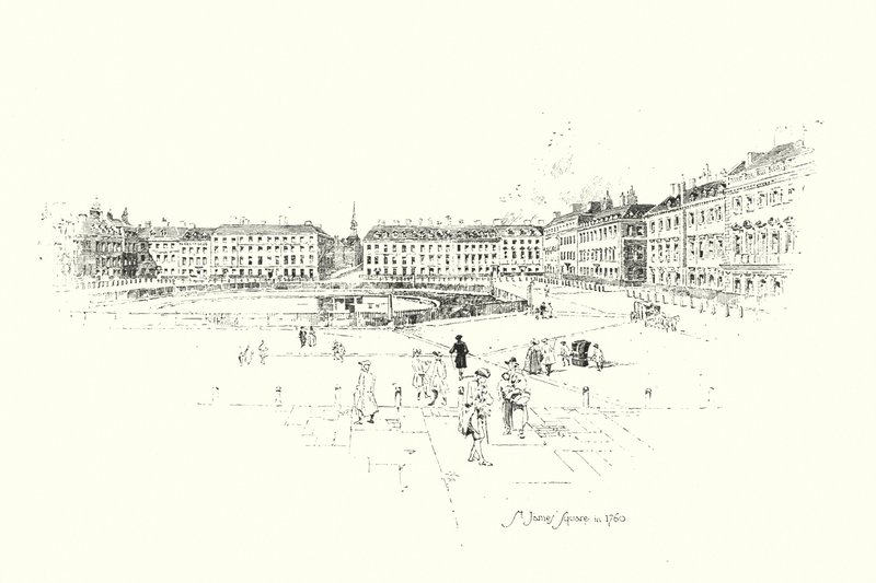 St James’ Square, Londyn, 1760 (lito) autorstwa Herbert (after) Railton