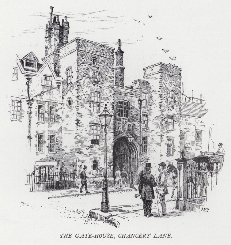 Brama-Dom, Chancery Lane (rycina) autorstwa Herbert (after) Railton