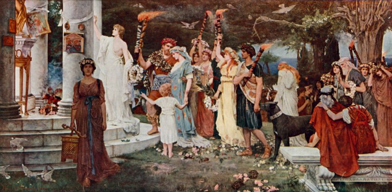 Świątynia Erosa (kolorowa litografia) autorstwa Herbert Gustave (after) Schmalz