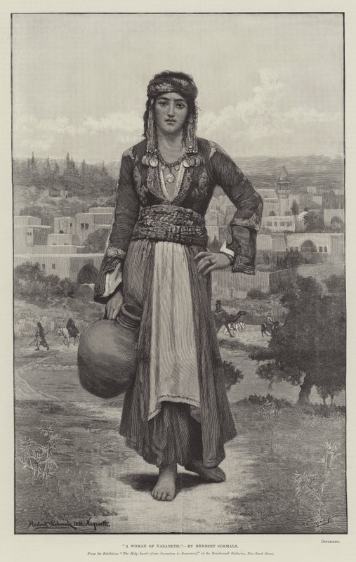 Kobieta z Nazaretu, z wystawy Ziemia Święta, od Jerozolimy do Damaszku, w Dowdeswell Galleries, New Bond Street autorstwa Herbert Gustave Schmalz