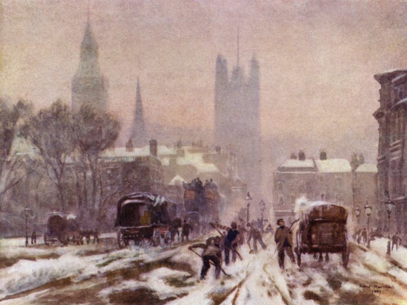 Śnieżny poranek, Whitehall (kolor lito) autorstwa Herbert Menzies (after) Marshall