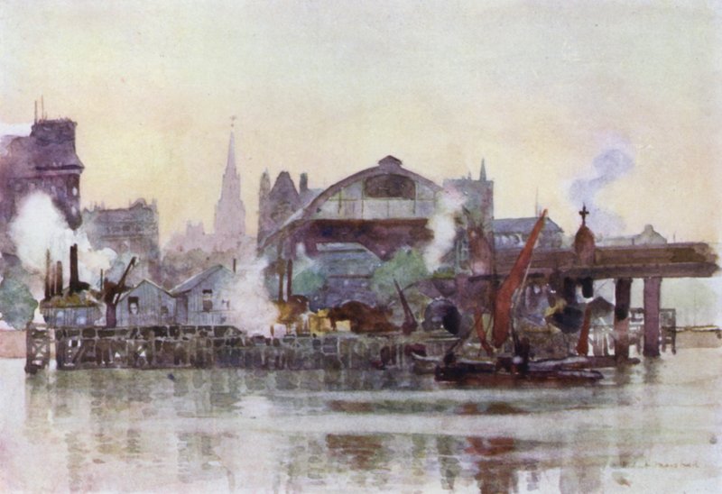 Stacja Charing Cross od rzeki (kolor lito) autorstwa Herbert Menzies (after) Marshall