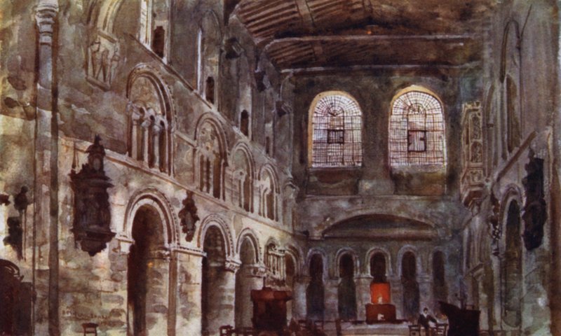 Wnętrze kościoła św. Bartłomieja przed restauracją (kolor lito) autorstwa Herbert Menzies (after) Marshall