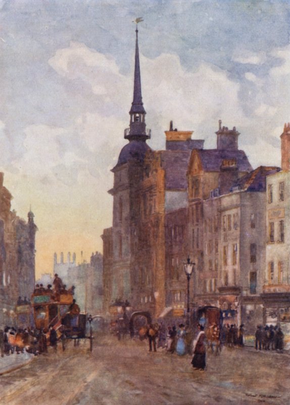 Patrząc w dół wzgórza Ludgate ze Schodów św. Pawła (kolor lito) autorstwa Herbert Menzies (after) Marshall