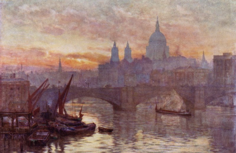 Most Southwark i Katedra św. Pawła (kolor lito) autorstwa Herbert Menzies (after) Marshall