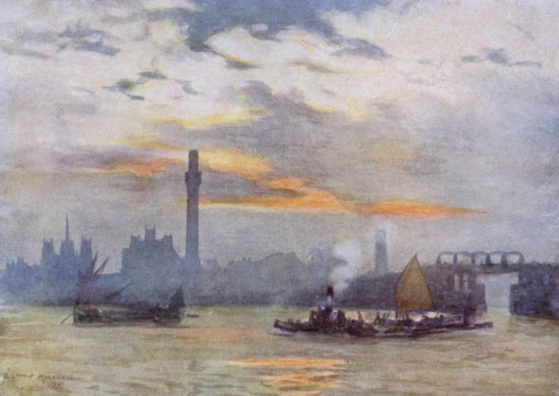 Wschód słońca w Lambeth (kolor lito) autorstwa Herbert Menzies (after) Marshall