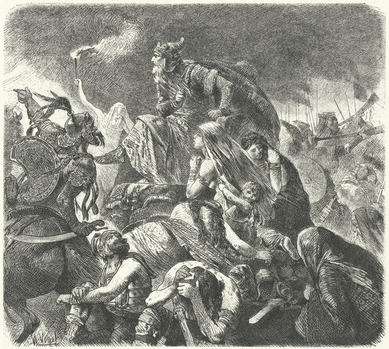 Hun Attila po decydującym ataku Wizygotów w bitwie pod Chalons, 451 autorstwa Hermann Vogel