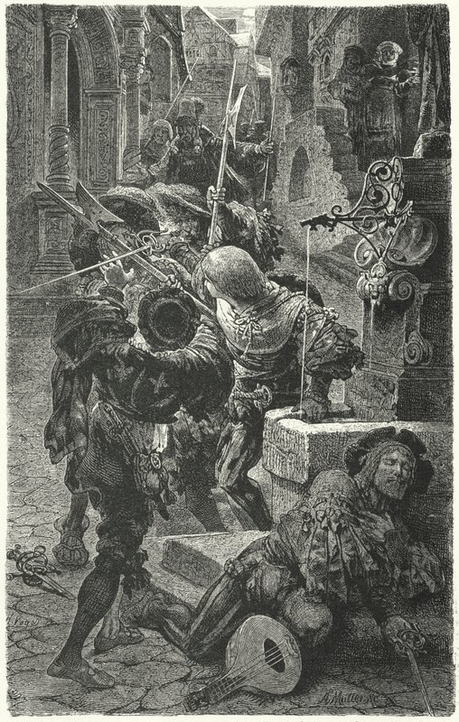 Starcie między studentami a Landsknechtami w Erfurcie, 1510 autorstwa Hermann Vogel