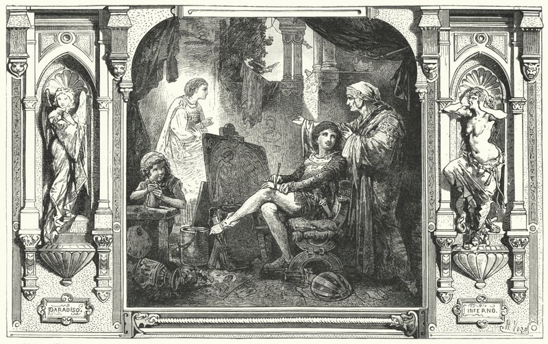 Dante Alighieri w pracowni Giotta, XIV wiek autorstwa Hermann Vogel