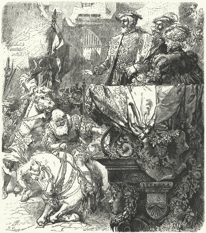 Książę Ulryk Wirtembergia uniży się przed cesarzem Karolem V, 1548 autorstwa Hermann Vogel