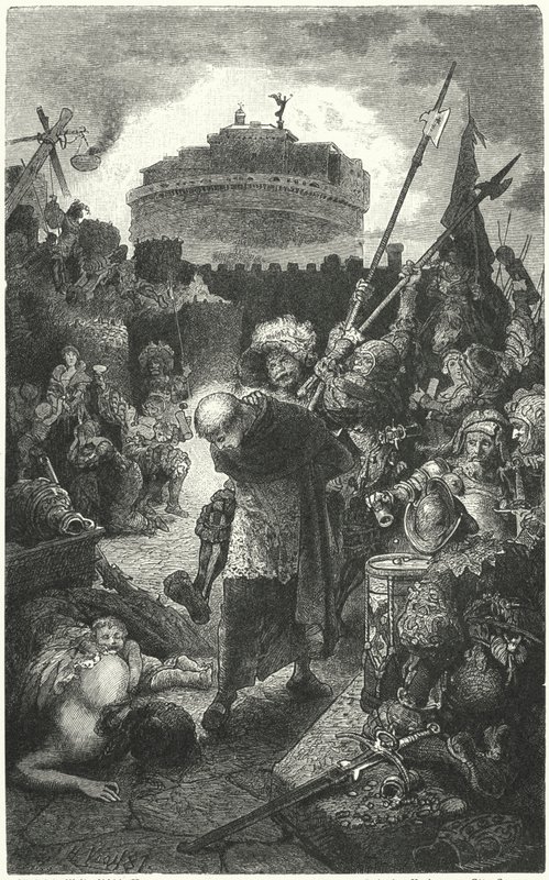 Niemieccy landsknechci plądrują Rzym, 1527 autorstwa Hermann Vogel