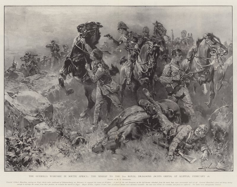 Wojna partyzancka w RPA, nieszczęście do 2. Królewskich Dragonów (Scots Greys) w Klippan, 18 lutego autorstwa Hermanus Willem Koekkoek