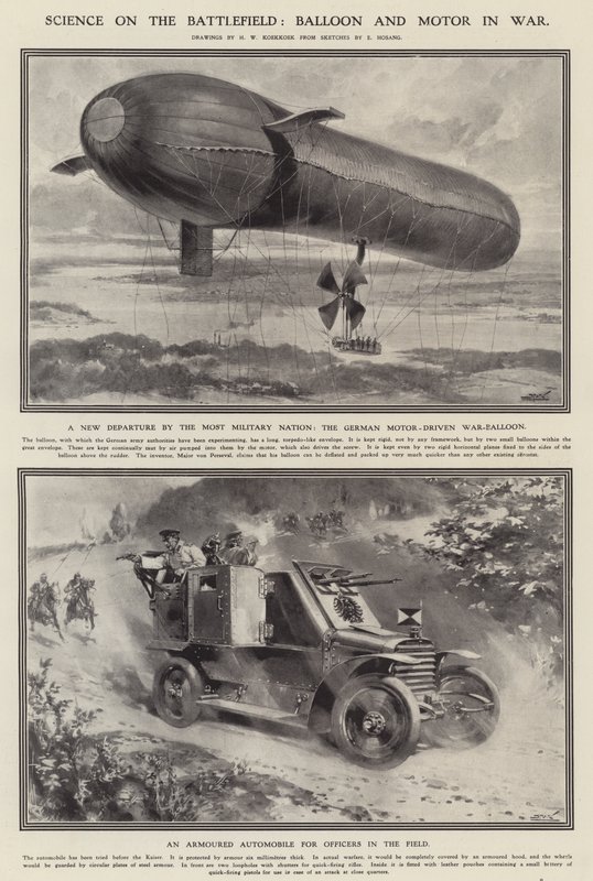 Nauka na polu bitwy: balon i silnik w wojnie (litografia) autorstwa Hermanus Willem (after) Koekkoek