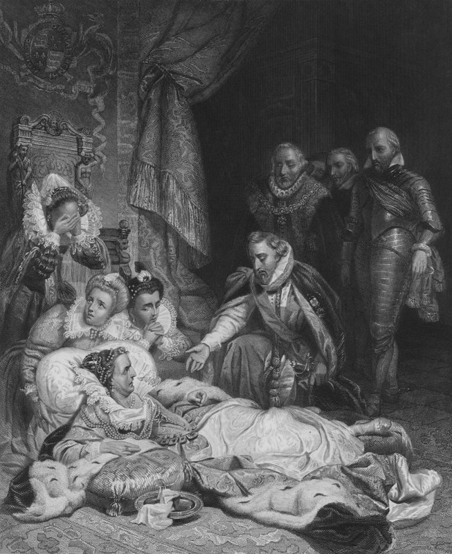Śmierć królowej Elżbiety (rycina) autorstwa Hippolyte Delaroche