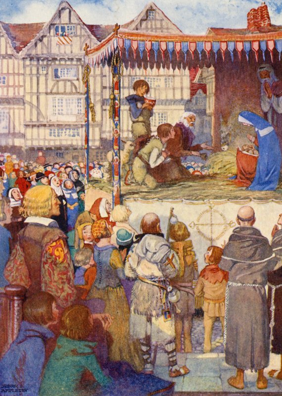 A Chester Miracle Play (kolorowa litografia) autorstwa Honor Charlotte Appleton